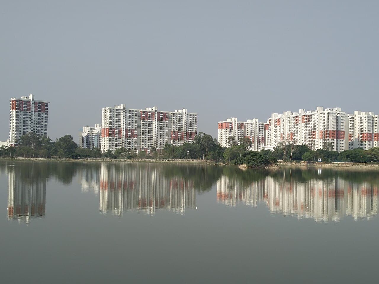 Prestige Ferns Residency apartments on Haralur Main Road seen across Kasavanahalli Lake