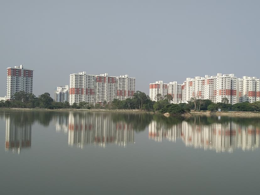 Prestige Ferns Residency apartments on Haralur Main Road seen across Kasavanahalli Lake